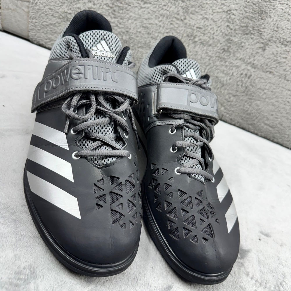 Adidas Powerlift Weightlifting Shoes Mens Black Silver Grey Excellent Strap‎